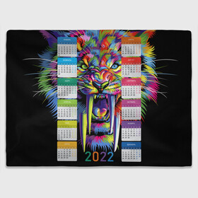 Плед 3D с принтом Саблезубый тигр в стиле поп-арт. в Белгороде, 100% полиэстер | закругленные углы, все края обработаны. Ткань не мнется и не растягивается | Тематика изображения на принте: 2022 | art | beast | colorful head | mosaic | new year | pop art | predator | rainbow | sabertoothed tiger | year of the tiger | год тигра | зверь | искусство | календарь | мозаика | новый год | радужный | разноцветная голова | 