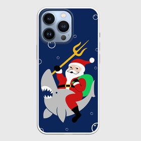 Чехол для iPhone 13 Pro с принтом САНТА КЛАУС НА АКУЛЕ | SANTA в Белгороде,  |  | Тематика изображения на принте: 2020 | 2021 | 2022 | christmas | merry | santa | акула | дед мороз | нг | новогодний | новый год | рождество | санта клаус | свитер | узоры
