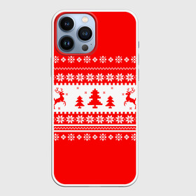 Чехол для iPhone 13 Pro Max с принтом КРАСНО БЕЛЫЙ СВИТЕР С ОЛЕНЯМИ в Белгороде,  |  | Тематика изображения на принте: 2020 | 2021 | 2022 | christmas | merry | белый | красный | леденец | нг | новогодний | новый год | олени | рождество | свитер | узоры