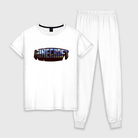Женская пижама хлопок с принтом Minecraft Логотип в Белгороде, 100% хлопок | брюки и футболка прямого кроя, без карманов, на брюках мягкая резинка на поясе и по низу штанин | minecraft logo | крипер | майнкравт | майнкрафт | стив | хиробрин