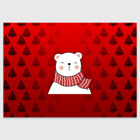 Поздравительная открытка с принтом МЕДВЕЖОНОК УМКА БЕЛЫЙ МИШКА в Белгороде, 100% бумага | плотность бумаги 280 г/м2, матовая, на обратной стороне линовка и место для марки
 | 2021 | new year | деда мороза | друг | ёлка | ёлочка | к нам приходит | как у всех | клауса | костюм | красный | медведь | медвежонок | новогодний | новый год | праздник | рекомендации | рождество | санты | узор