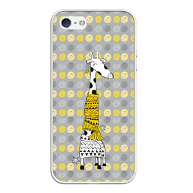 Чехол для iPhone 5/5S матовый с принтом Милая жирафа в шарфе в Белгороде, Силикон | Область печати: задняя сторона чехла, без боковых панелей | Тематика изображения на принте: высокий | графика | длинная шея | животное | жираф | кружочки