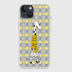Чехол для iPhone 13 с принтом Милая жирафа в шарфе в Белгороде,  |  | Тематика изображения на принте: высокий | графика | длинная шея | животное | жираф | кружочки