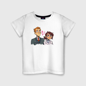 Детская футболка хлопок с принтом Бретт & Рейган в Белгороде, 100% хлопок | круглый вырез горловины, полуприлегающий силуэт, длина до линии бедер | Тематика изображения на принте: девушка | инженер | парень | персонажи | сотридник