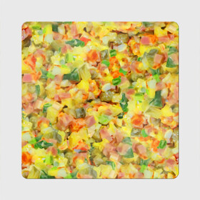 Магнит виниловый Квадрат с принтом Оливье в Белгороде, полимерный материал с магнитным слоем | размер 9*9 см, закругленные углы | вкусняшка | еда | новогодние салатики | новый год | оливье | оливьешечка | оливьешка | салат | салатики | фон