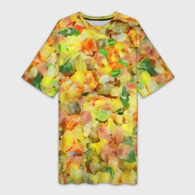 Платье-футболка 3D с принтом Оливье в Белгороде,  |  | вкусняшка | еда | новогодние салатики | новый год | оливье | оливьешечка | оливьешка | салат | салатики | фон
