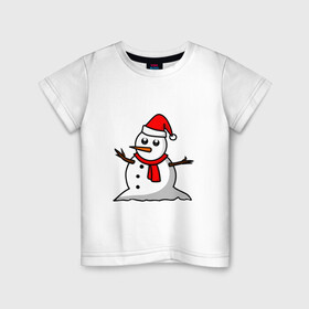 Детская футболка хлопок с принтом Двухсторонний снеговик в Белгороде, 100% хлопок | круглый вырез горловины, полуприлегающий силуэт, длина до линии бедер | Тематика изображения на принте: snowman | большой снеговик | снеговик новогодний | снеговик с морковкой | снеговик с руками палками | снеговик с угольками глазками | снеговик спиной | снежная баба | снежный человек