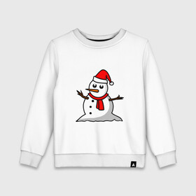 Детский свитшот хлопок с принтом Двухсторонний снеговик в Белгороде, 100% хлопок | круглый вырез горловины, эластичные манжеты, пояс и воротник | snowman | большой снеговик | снеговик новогодний | снеговик с морковкой | снеговик с руками палками | снеговик с угольками глазками | снеговик спиной | снежная баба | снежный человек