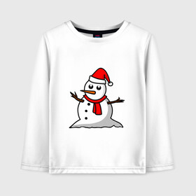 Детский лонгслив хлопок с принтом Двухсторонний снеговик в Белгороде, 100% хлопок | круглый вырез горловины, полуприлегающий силуэт, длина до линии бедер | Тематика изображения на принте: snowman | большой снеговик | снеговик новогодний | снеговик с морковкой | снеговик с руками палками | снеговик с угольками глазками | снеговик спиной | снежная баба | снежный человек