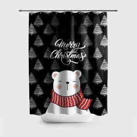 Штора 3D для ванной с принтом MERRY CHRISTMAS BEARS в Белгороде, 100% полиэстер | плотность материала — 100 г/м2. Стандартный размер — 146 см х 180 см. По верхнему краю — пластиковые люверсы для креплений. В комплекте 10 пластиковых колец | Тематика изображения на принте: 2021 | 2022 | new year | деда мороза | зима | к нам приходит | как у всех | костюм | медвежонок | мишка | новогодний | новый год | праздник | рекомендации | рождество | снег | снежинки | снежок | узор | хочу