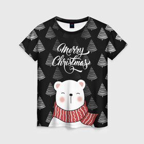 Женская футболка 3D с принтом MERRY CHRISTMAS BEARS в Белгороде, 100% полиэфир ( синтетическое хлопкоподобное полотно) | прямой крой, круглый вырез горловины, длина до линии бедер | 2021 | 2022 | new year | деда мороза | зима | к нам приходит | как у всех | костюм | медвежонок | мишка | новогодний | новый год | праздник | рекомендации | рождество | снег | снежинки | снежок | узор | хочу