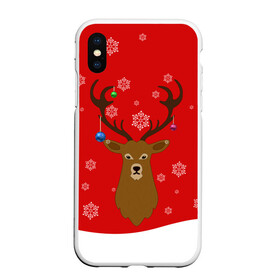 Чехол для iPhone XS Max матовый с принтом Новогодний олень New Years Deer в Белгороде, Силикон | Область печати: задняя сторона чехла, без боковых панелей | 2021 | 2022 | happy new year | happy new year 2022 | новый год | олень | снег | снежинки | снежный олень | сугроб