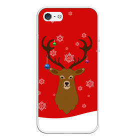 Чехол для iPhone 5/5S матовый с принтом Новогодний олень New Years Deer в Белгороде, Силикон | Область печати: задняя сторона чехла, без боковых панелей | 2021 | 2022 | happy new year | happy new year 2022 | новый год | олень | снег | снежинки | снежный олень | сугроб