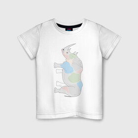 Детская футболка хлопок с принтом Вертикальный носорог в Белгороде, 100% хлопок | круглый вырез горловины, полуприлегающий силуэт, длина до линии бедер | африка | дикий | дикое животное | животное | животные | звери | зверь | мило | милота | носорог | пятна | пятнистый | разноцветный | фауна | экзотика