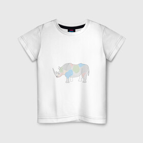 Детская футболка хлопок с принтом Волшебный носорог в Белгороде, 100% хлопок | круглый вырез горловины, полуприлегающий силуэт, длина до линии бедер | африка | волшебство | животное | животные | звери | зверь | мило | милота | носорог | пятна | пятнистый | разноцветный | сказка | экзотика