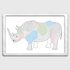 Магнит 45*70 с принтом Волшебный носорог в Белгороде, Пластик | Размер: 78*52 мм; Размер печати: 70*45 | Тематика изображения на принте: африка | волшебство | животное | животные | звери | зверь | мило | милота | носорог | пятна | пятнистый | разноцветный | сказка | экзотика