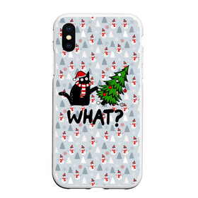 Чехол для iPhone XS Max матовый с принтом WHAT CAT | CHRISTMAS в Белгороде, Силикон | Область печати: задняя сторона чехла, без боковых панелей | 2020 | 2021 | 2022 | cat | cats | christmas | merry | what | ват | кот | леденец | мяу | нг | новогодний | новый год | олени | рождество | свитер | узоры