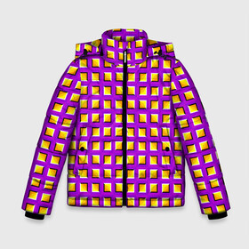 Зимняя куртка для мальчиков 3D с принтом Фиолетовый Фон с Желтыми Квадратами (Иллюзия Движения) в Белгороде, ткань верха — 100% полиэстер; подклад — 100% полиэстер, утеплитель — 100% полиэстер | длина ниже бедра, удлиненная спинка, воротник стойка и отстегивающийся капюшон. Есть боковые карманы с листочкой на кнопках, утяжки по низу изделия и внутренний карман на молнии. 

Предусмотрены светоотражающий принт на спинке, радужный светоотражающий элемент на пуллере молнии и на резинке для утяжки | Тематика изображения на принте: абстракция | аум | галлюцинация | зазеркалье | игра ума | иллюзии | индиго | майя | мантра | медитация | мираж | неон | нирвана | обман зрения | ом | оптические иллюзии | просветление | психоделика