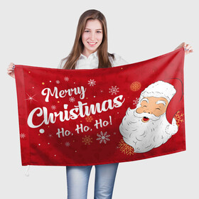 Флаг 3D с принтом Merry Christmas Ho Ho Ho! в Белгороде, 100% полиэстер | плотность ткани — 95 г/м2, размер — 67 х 109 см. Принт наносится с одной стороны | art | christmas | drawing | holiday | merry christmas | new year | santa | santa claus | snowflakes | арт | новый год | праздник | рисунок | рождество | санта | санта клаус | снежинки