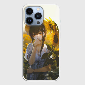 Чехол для iPhone 13 Pro с принтом ДЕВУШКА С ПОДСОЛНУХАМИ в Белгороде,  |  | anime | girl | manga | sunflower | sunflower field | аниме | девушка | манга | подсолнухи | поле