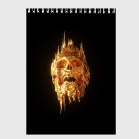 Скетчбук с принтом GOLDEN SKULL | ЗОЛОТОЙ ЧЕРЕП в Белгороде, 100% бумага
 | 48 листов, плотность листов — 100 г/м2, плотность картонной обложки — 250 г/м2. Листы скреплены сверху удобной пружинной спиралью | Тематика изображения на принте: art | bones | design | gold | skull | золото | череп