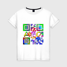 Женская футболка хлопок с принтом Color QR в Белгороде, 100% хлопок | прямой крой, круглый вырез горловины, длина до линии бедер, слегка спущенное плечо | Тематика изображения на принте: coronavirus | covid | covid19 | qr code | qr код | sputnik | вакцина | вакцинация | вирус | здоровье | изоляция | иммунитет | карантин | ковид | код | корона | коронавирус | маркировка | маска | матрица | п | пандемия