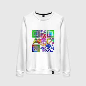 Женский свитшот хлопок с принтом Color QR в Белгороде, 100% хлопок | прямой крой, круглый вырез, на манжетах и по низу широкая трикотажная резинка  | Тематика изображения на принте: coronavirus | covid | covid19 | qr code | qr код | sputnik | вакцина | вакцинация | вирус | здоровье | изоляция | иммунитет | карантин | ковид | код | корона | коронавирус | маркировка | маска | матрица | п | пандемия