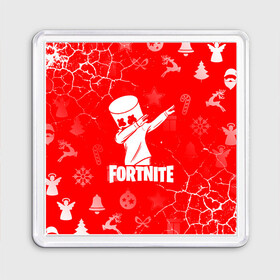 Магнит 55*55 с принтом [Fortnite]   Marshmello новогодний. в Белгороде, Пластик | Размер: 65*65 мм; Размер печати: 55*55 мм | Тематика изображения на принте: fortnite | fortnite 2 | fortnite x | marshmello | маршмелло | новогодний | новогодний узор | снежинки | трещены | узор | фортнайт | фортнайт 2 | фортнайт глава 2