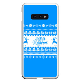 Чехол для Samsung S10E с принтом MERRY CHRISTMAS | BLUE в Белгороде, Силикон | Область печати: задняя сторона чехла, без боковых панелей | Тематика изображения на принте: 2020 | 2021 | 2022 | christmas | merry | santa | дед мороз | кот | леденец | мяу | нг | новогодний | новый год | олени | рождество | санта клаус | свитер | узоры