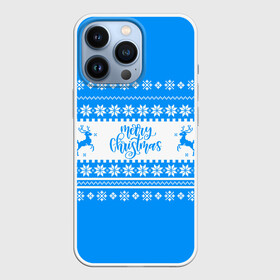 Чехол для iPhone 13 Pro с принтом MERRY CHRISTMAS | BLUE в Белгороде,  |  | Тематика изображения на принте: 2020 | 2021 | 2022 | christmas | merry | santa | дед мороз | кот | леденец | мяу | нг | новогодний | новый год | олени | рождество | санта клаус | свитер | узоры