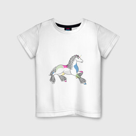 Детская футболка хлопок с принтом Разноцветный единорог на светлом в Белгороде, 100% хлопок | круглый вырез горловины, полуприлегающий силуэт, длина до линии бедер | волшебство | единорог | животное | животные | звери | зверь | конь | лошадь | магия | сказка | фауна
