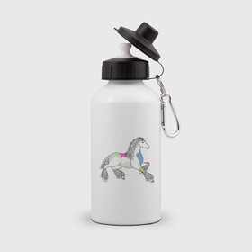 Бутылка спортивная с принтом Разноцветный единорог на светлом в Белгороде, металл | емкость — 500 мл, в комплекте две пластиковые крышки и карабин для крепления | волшебство | единорог | животное | животные | звери | зверь | конь | лошадь | магия | сказка | фауна