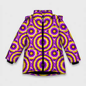 Зимняя куртка для девочек 3D с принтом Желто-Фиолетовые цветы (иллюзия расширения) в Белгороде, ткань верха — 100% полиэстер; подклад — 100% полиэстер, утеплитель — 100% полиэстер. | длина ниже бедра, удлиненная спинка, воротник стойка и отстегивающийся капюшон. Есть боковые карманы с листочкой на кнопках, утяжки по низу изделия и внутренний карман на молнии. 

Предусмотрены светоотражающий принт на спинке, радужный светоотражающий элемент на пуллере молнии и на резинке для утяжки. | абстракция | аум | галлюцинация | зазеркалье | игра ума | иллюзии | индиго | майя | мантра | медитация | мираж | неон | нирвана | обман зрения | ом | оптические иллюзии | просветление | психоделика