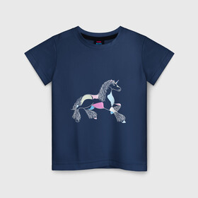 Детская футболка хлопок с принтом Пятнистый единорог на тёмном фоне в Белгороде, 100% хлопок | круглый вырез горловины, полуприлегающий силуэт, длина до линии бедер | волшебно | волшебство | единорог | животное | животные | звери | зверь | конь | лошадь | магия | мило | милота | сказка
