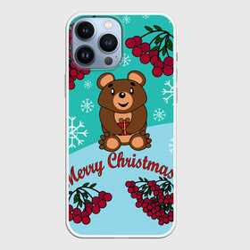 Чехол для iPhone 13 Pro Max с принтом Мишка и рождество в Белгороде,  |  | 2022 | merry christmas | ветки | год тигра | детский | животные | зима | зимний | лес | медведь | мишка | мультяшный | новогодний | новый год | подарок | праздничный | рождество | рябина | снег | снегопад