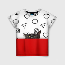Детская футболка 3D с принтом Котограмм обыкновенный в Белгороде, 100% гипоаллергенный полиэфир | прямой крой, круглый вырез горловины, длина до линии бедер, чуть спущенное плечо, ткань немного тянется | Тематика изображения на принте: cat | girls | heart | hearts | instagram | red | telegram | top | trend | viber | whatsapp | white | белый | вайбер | ватсап | девушкам | инстаграмм | кот | кошка | красный | сердечки | сердце | телеграмм | топ | тренд