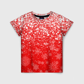 Детская футболка 3D с принтом ЗИМА БЛИЗКО НОВЫЙ ГОД 2022 СНЕЖИНКИ И БРЫЗГИ КРАСОК в Белгороде, 100% гипоаллергенный полиэфир | прямой крой, круглый вырез горловины, длина до линии бедер, чуть спущенное плечо, ткань немного тянется | 2022 | beast | merry christmas | new year | red bow | santa hat | snow | tiger | winter | winter is coming | year of the tiger | год тигра | дед мороз | животные | звери | зверь | зима | зима 2022 | зима близко | новог | новогодни