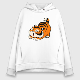 Женское худи Oversize хлопок с принтом милый тигренок cute tiger в Белгороде, френч-терри — 70% хлопок, 30% полиэстер. Мягкий теплый начес внутри —100% хлопок | боковые карманы, эластичные манжеты и нижняя кромка, капюшон на магнитной кнопке | Тематика изображения на принте: 2022 | год тигра | новый год | новый год 2022 | символ года | тигр | тигренок | тигрица | тигры