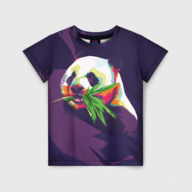 Детская футболка 3D с принтом Панда  с бамбуком в Белгороде, 100% гипоаллергенный полиэфир | прямой крой, круглый вырез горловины, длина до линии бедер, чуть спущенное плечо, ткань немного тянется | живопись | животное | медведь | панда | японский мишка