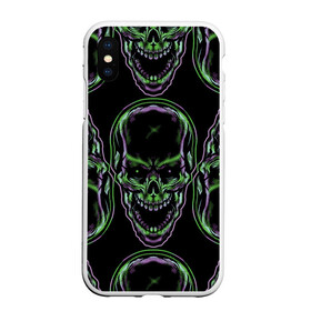 Чехол для iPhone XS Max матовый с принтом Skulls vanguard pattern 2077 в Белгороде, Силикон | Область печати: задняя сторона чехла, без боковых панелей | fashion | hype | neon | pattern | skull | vanguard | авангард | неон | узор | хайп | череп