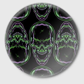 Значок с принтом Skulls vanguard pattern 2077 в Белгороде,  металл | круглая форма, металлическая застежка в виде булавки | fashion | hype | neon | pattern | skull | vanguard | авангард | неон | узор | хайп | череп