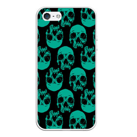 Чехол для iPhone 5/5S матовый с принтом Узор из зелёных черепков в Белгороде, Силикон | Область печати: задняя сторона чехла, без боковых панелей | fashion | hype | pattern | skull | мода | узор | хайп | череп