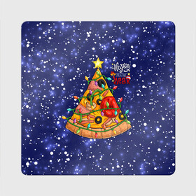 Магнит виниловый Квадрат с принтом Новогодняя Елка Пицца в Белгороде, полимерный материал с магнитным слоем | размер 9*9 см, закругленные углы | christmas | pizza | гирлянда | елка | ель | звезда | новый год | пицца | рождество