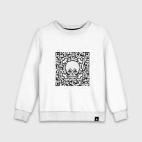 Детский свитшот хлопок с принтом QR Skull в Белгороде, 100% хлопок | круглый вырез горловины, эластичные манжеты, пояс и воротник | coronavirus | covid | covid19 | qr code | qr код | sputnik | вакцина | вакцинация | вирус | здоровье | изоляция | иммунитет | карантин | ковид | код | корона | коронавирус | маркировка | маска | матрица | п | пандемия