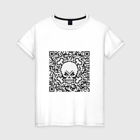 Женская футболка хлопок с принтом QR Skull в Белгороде, 100% хлопок | прямой крой, круглый вырез горловины, длина до линии бедер, слегка спущенное плечо | coronavirus | covid | covid19 | qr code | qr код | sputnik | вакцина | вакцинация | вирус | здоровье | изоляция | иммунитет | карантин | ковид | код | корона | коронавирус | маркировка | маска | матрица | п | пандемия