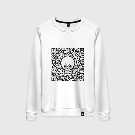 Женский свитшот хлопок с принтом QR Skull в Белгороде, 100% хлопок | прямой крой, круглый вырез, на манжетах и по низу широкая трикотажная резинка  | coronavirus | covid | covid19 | qr code | qr код | sputnik | вакцина | вакцинация | вирус | здоровье | изоляция | иммунитет | карантин | ковид | код | корона | коронавирус | маркировка | маска | матрица | п | пандемия