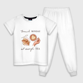 Детская пижама хлопок с принтом too much monday в Белгороде, 100% хлопок |  брюки и футболка прямого кроя, без карманов, на брюках мягкая резинка на поясе и по низу штанин
 | круассан | мало чая | отдых | понедельник | работа | уют | чай