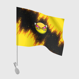Флаг для автомобиля с принтом Geometry Dash желтый смайл в Белгороде, 100% полиэстер | Размер: 30*21 см | 2d | arcade | demon | game | geometry dash | levels | meltdown | robtop | smile | аркада | геометрический тире | демон | раннер | смайлы | уровни | эмоции