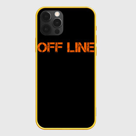 Чехол для iPhone 12 Pro с принтом офлайн/offline в Белгороде, силикон | область печати: задняя сторона чехла, без боковых панелей | offline | минимализм | оранжевая надпись | офлайн | слово | черный фон