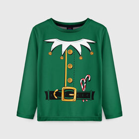 Детский лонгслив 3D с принтом Christmas Elf Outfit в Белгороде, 100% полиэстер | длинные рукава, круглый вырез горловины, полуприлегающий силуэт
 | christmas | claus | clothes | deer | elf | frost | helpers | new | north | outfit | pole | santa | year | год | дед | клаус | мороз | новый | одежда | олени | полюс | помощники | рождественский | рождество | санта | санты | северный | эльф